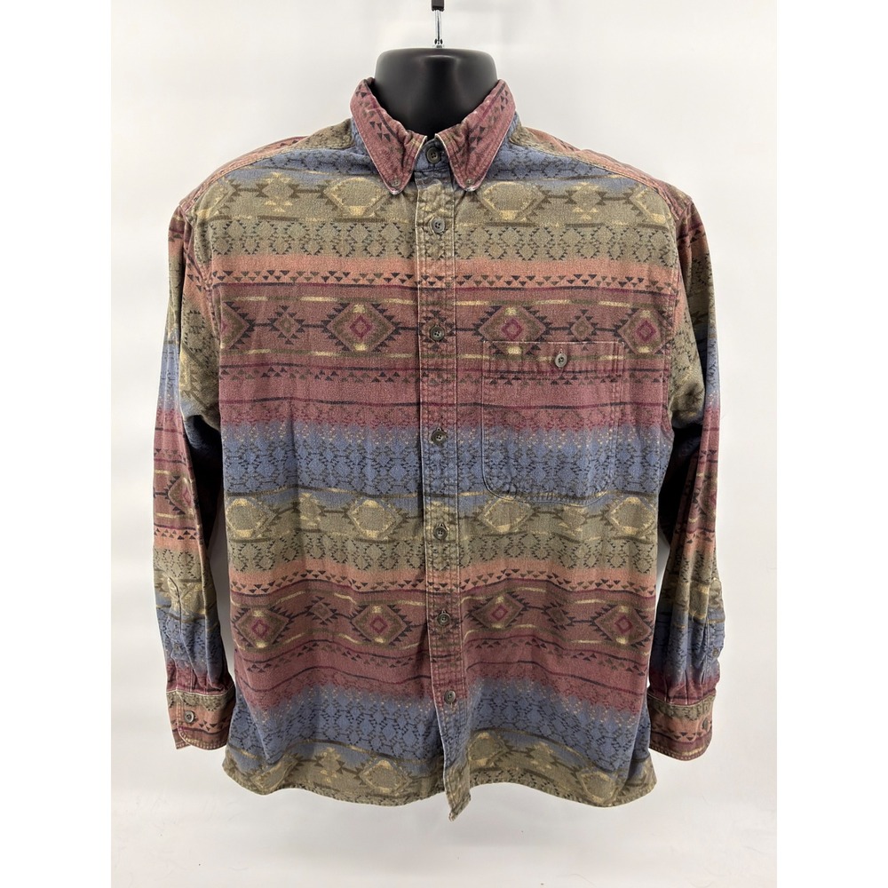 Cabela's Vintage Southwestern Aztec Flannel Shirt Mens L‎ Reg Cotton Button Down